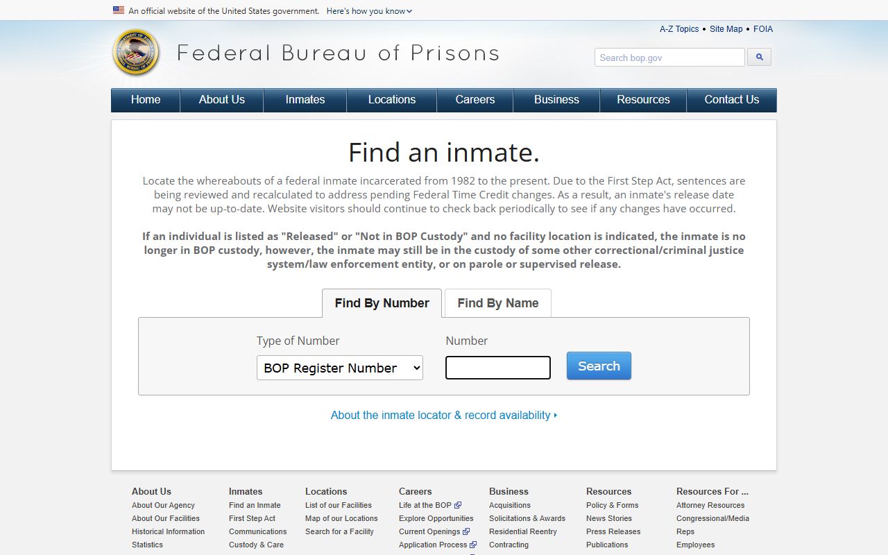 Federal BOP inmate locator for records outside Valley County Jail