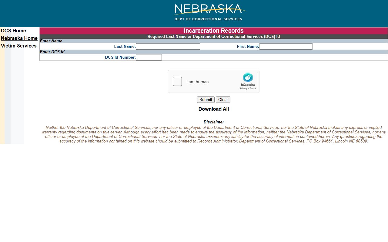 Nebraska NDCS inmate locator for sentenced records after Valley County custody