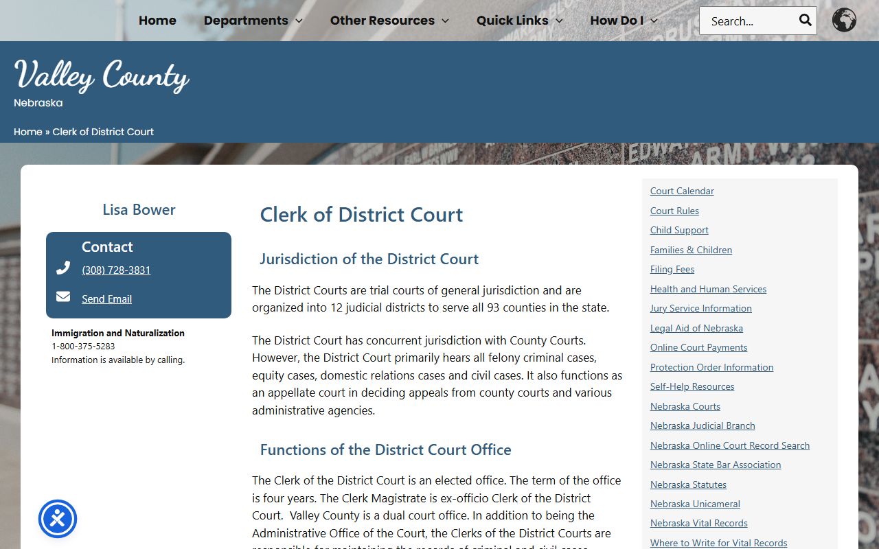 Valley County court records clerk page for court records after arrest