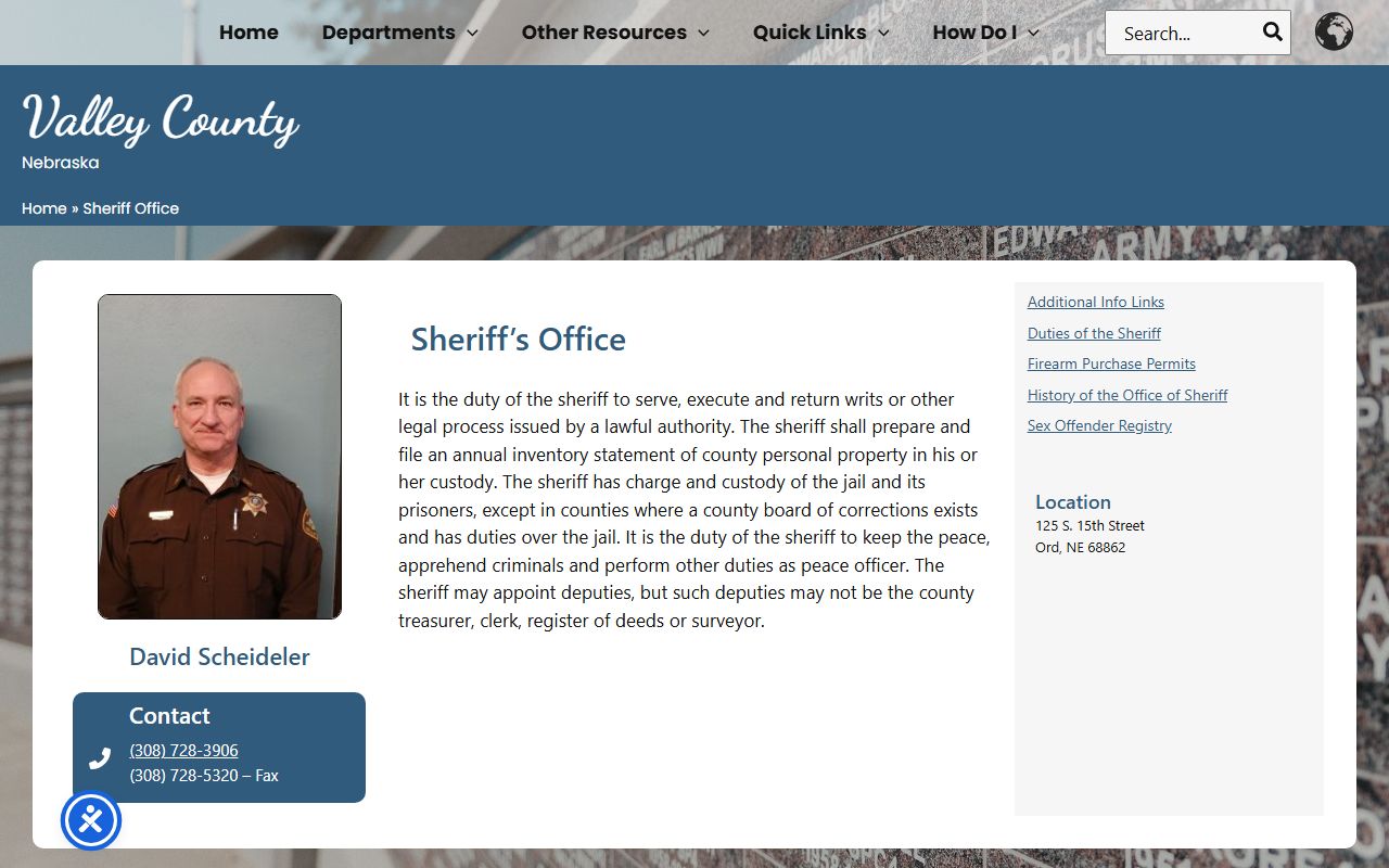 Valley County Jail sheriff office custody information